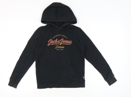 Jack & Jones Boys Black Pullover Hoodie Size 152 Long Sleeve Logo Print