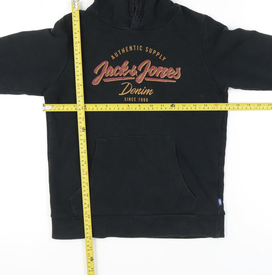 Jack & Jones Boys Black Pullover Hoodie Size 152 Long Sleeve Logo Print