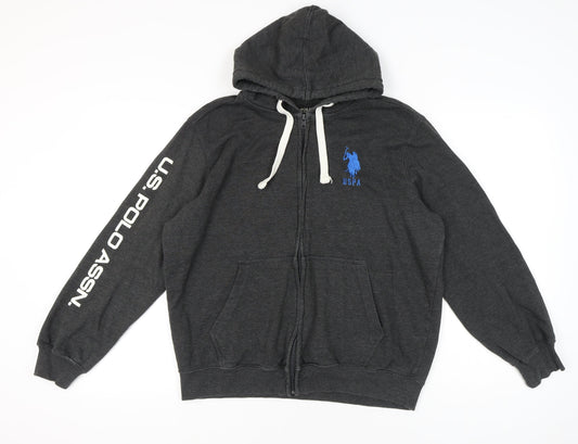 U.S. Polo Assn. Men’s Grey Full Zip Hoodie L Sports Logo