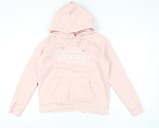 Jack Wills Women’s Pink Pullover Hoodie UK 12 Logo Cotton Blend