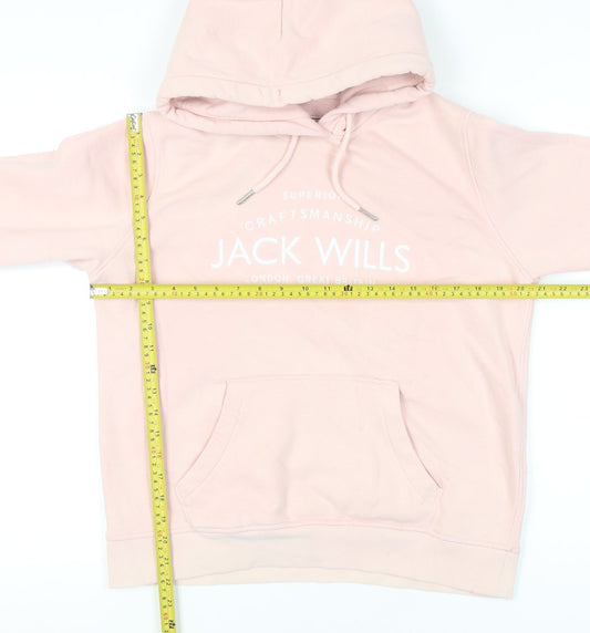 Jack Wills Women’s Pink Pullover Hoodie UK 12 Logo Cotton Blend