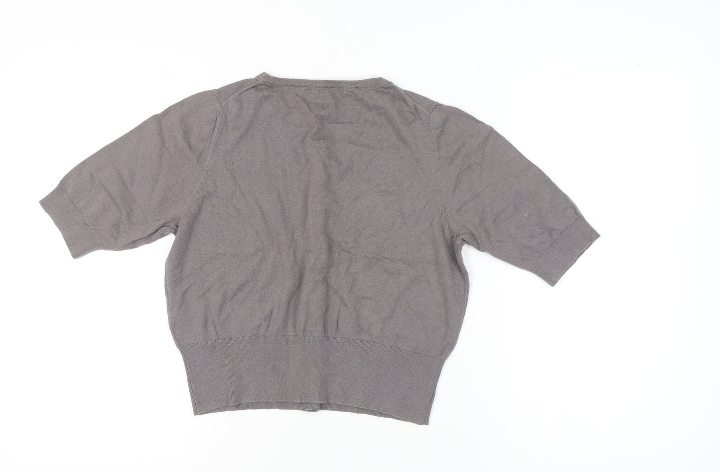 Boden Women's Grey Cardigan UK 14 Short Sleeve Crew Neck