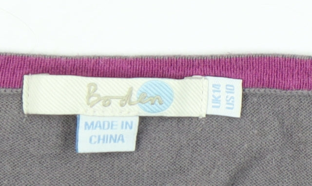 Boden Women's Grey Cardigan UK 14 Short Sleeve Crew Neck