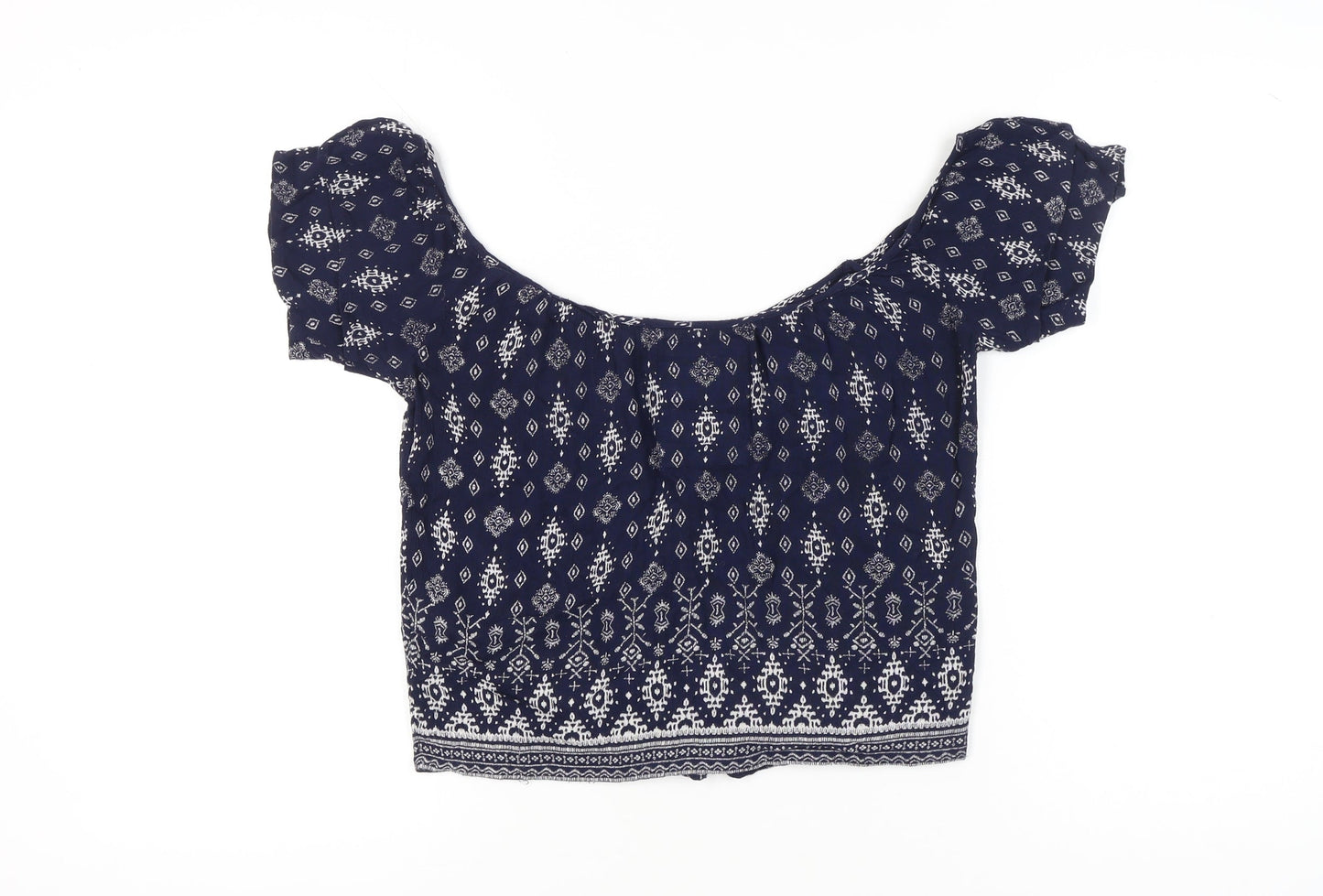 Superdry Women’s Blue Bohemian Crop Blouse Size S Puff Sleeve