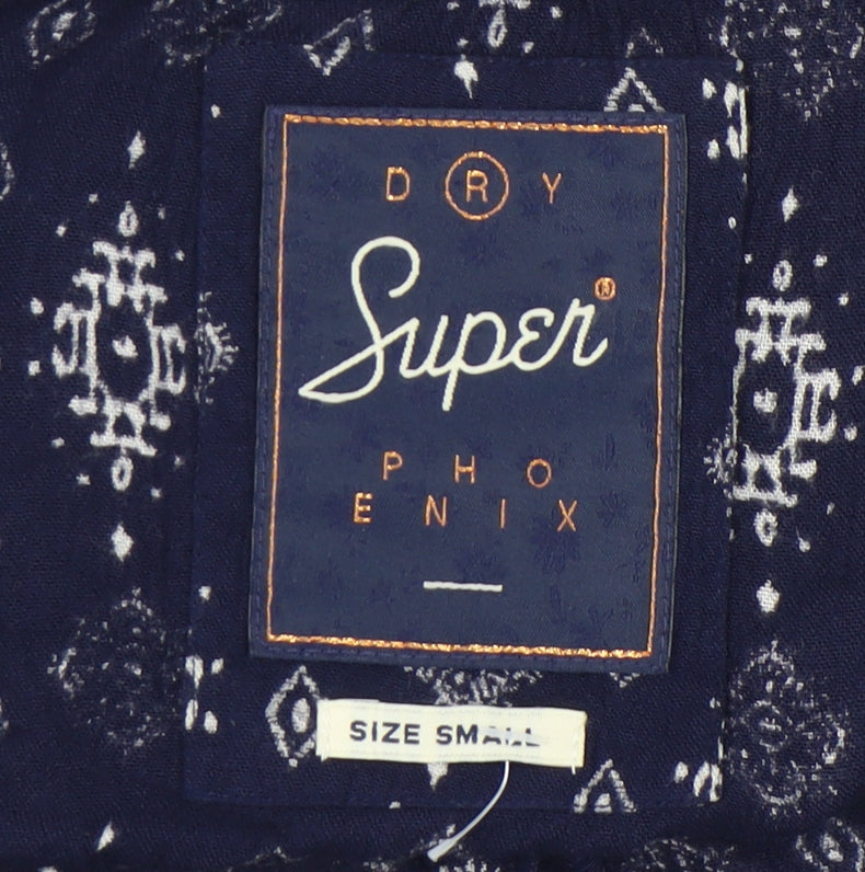 Superdry Women’s Blue Bohemian Crop Blouse Size S Puff Sleeve