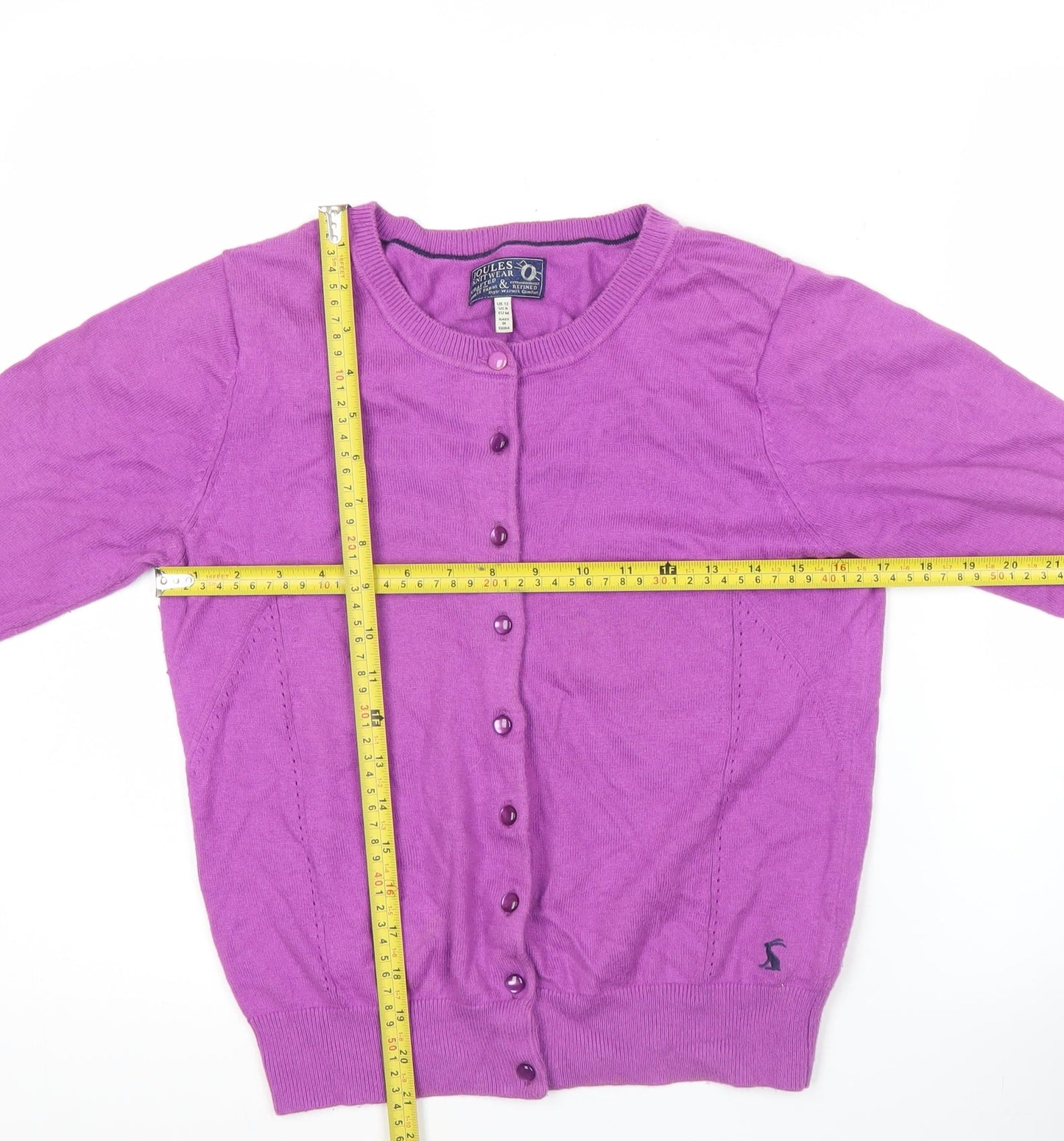 Joules Women's Purple Cardigan UK 12 Crew Neck Long Sleeve Knit