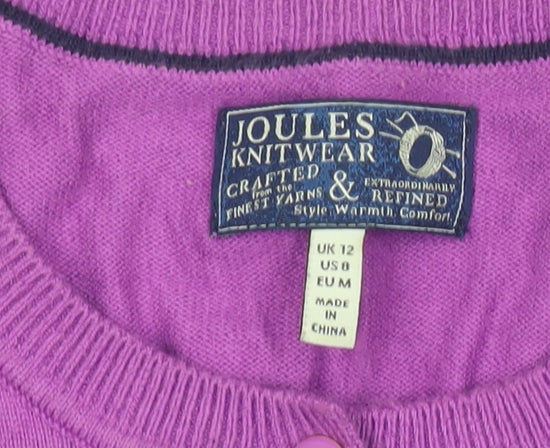 Joules Women's Purple Cardigan UK 12 Crew Neck Long Sleeve Knit