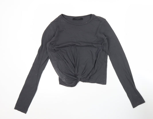 AllSaints Women Black Cotton Long Sleeve Cropped T-Shirt Small