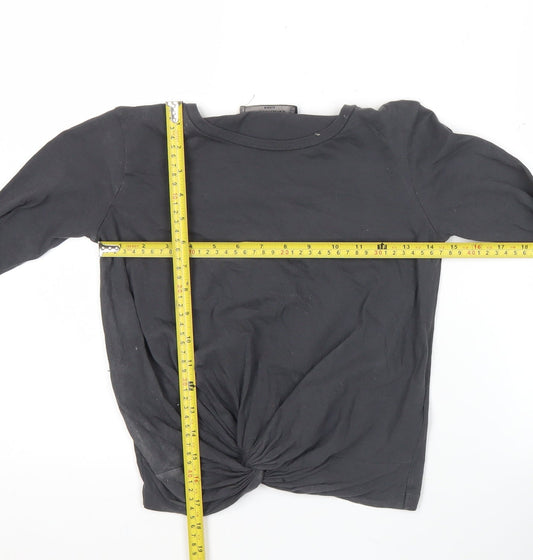 AllSaints Women Black Cotton Long Sleeve Cropped T-Shirt Small