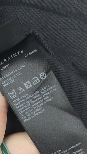 AllSaints Women Black Cotton Long Sleeve Cropped T-Shirt Small