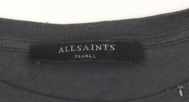 AllSaints Women Black Cotton Long Sleeve Cropped T-Shirt Small