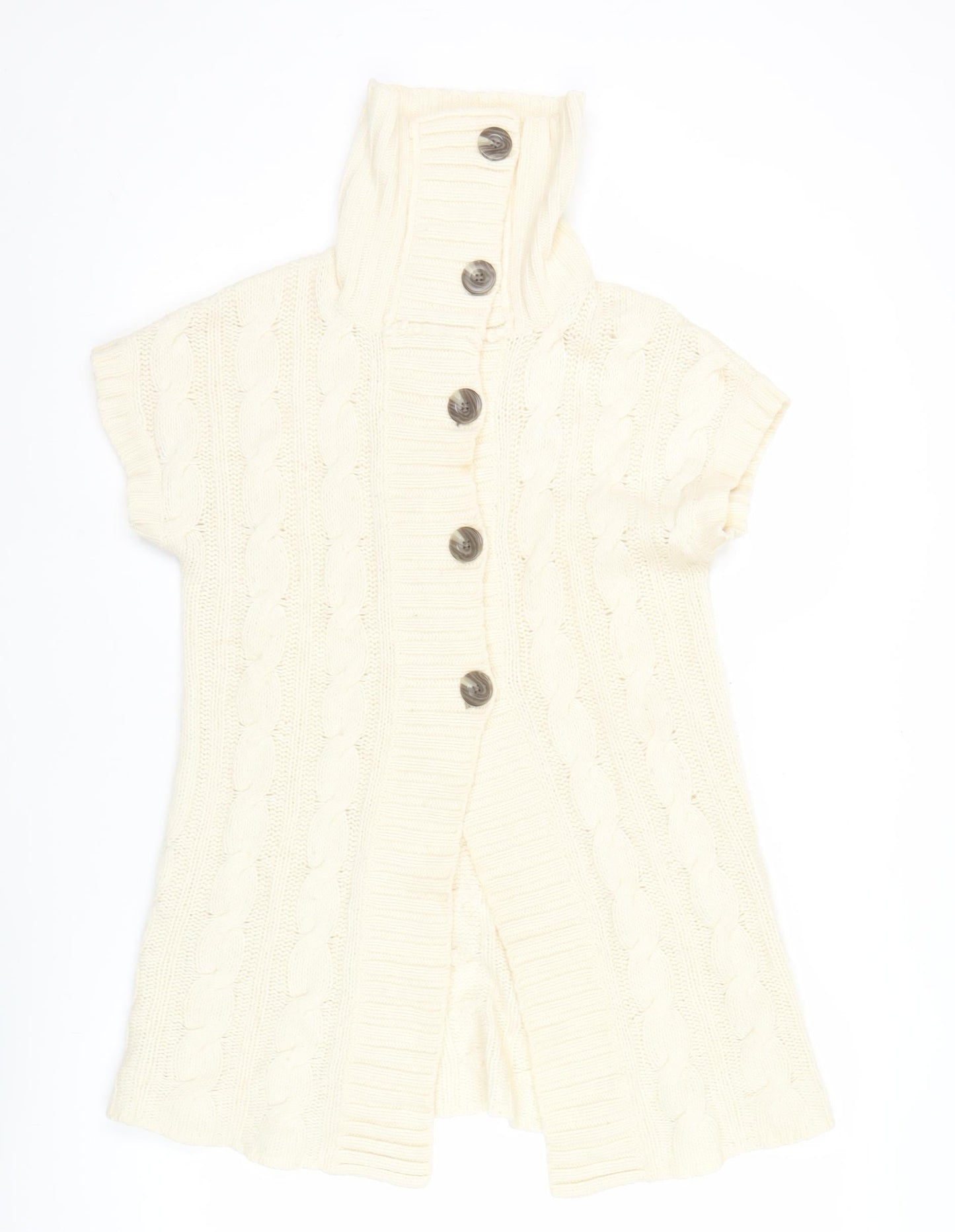 Eddie Bauer Women Ivory High Neck Cable Knit Cardigan S