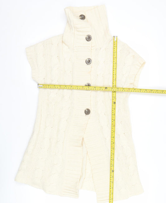 Eddie Bauer Women Ivory High Neck Cable Knit Cardigan S