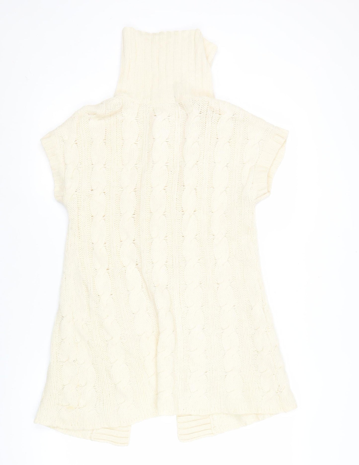 Eddie Bauer Women Ivory High Neck Cable Knit Cardigan S