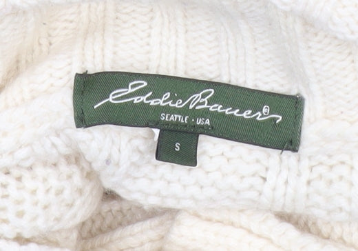 Eddie Bauer Women Ivory High Neck Cable Knit Cardigan S