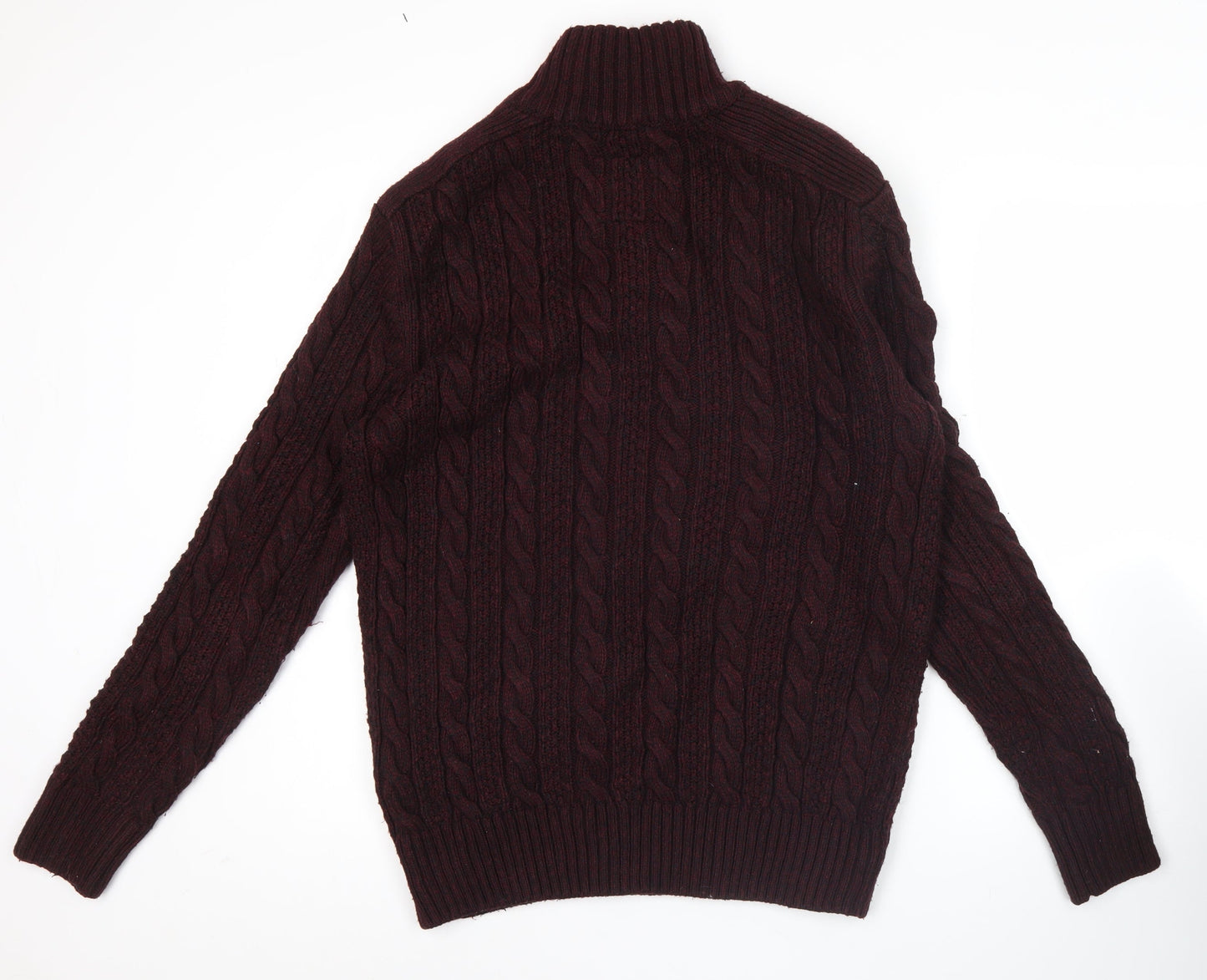 Superdry Men’s Red Cable Knit 1/4 Zip Jumper Size L Wool Blend