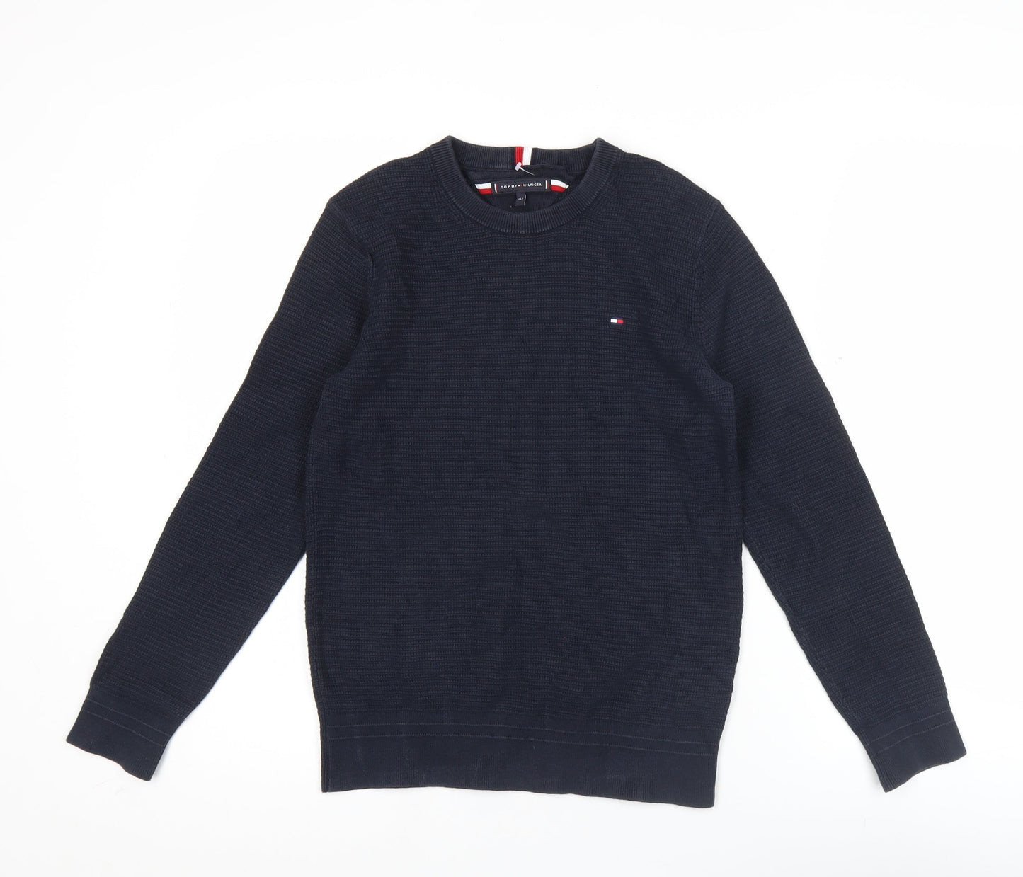 Tommy Hilfiger Boys Blue Cotton Waffle Knit Pullover Crew Neck Jumper Size 152