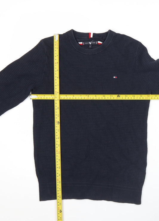 Tommy Hilfiger Boys Blue Cotton Waffle Knit Pullover Crew Neck Jumper Size 152