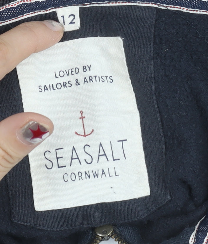 Seasalt Cornwall Womens Blue Size 12 Hoodie Jacket Cotton Zip Coat