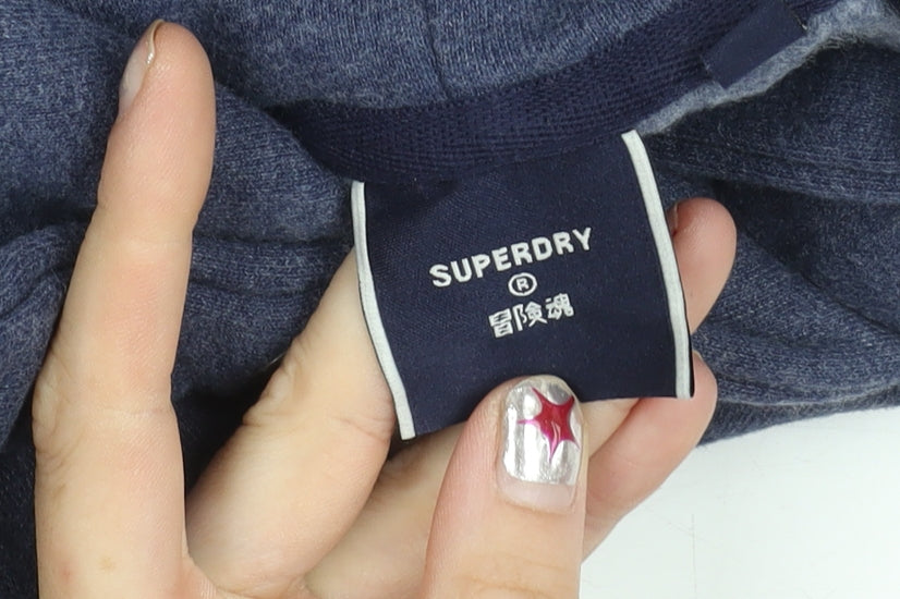 Superdry Women’s Blue Pullover Hoodie Size 12 Logo Sportswear