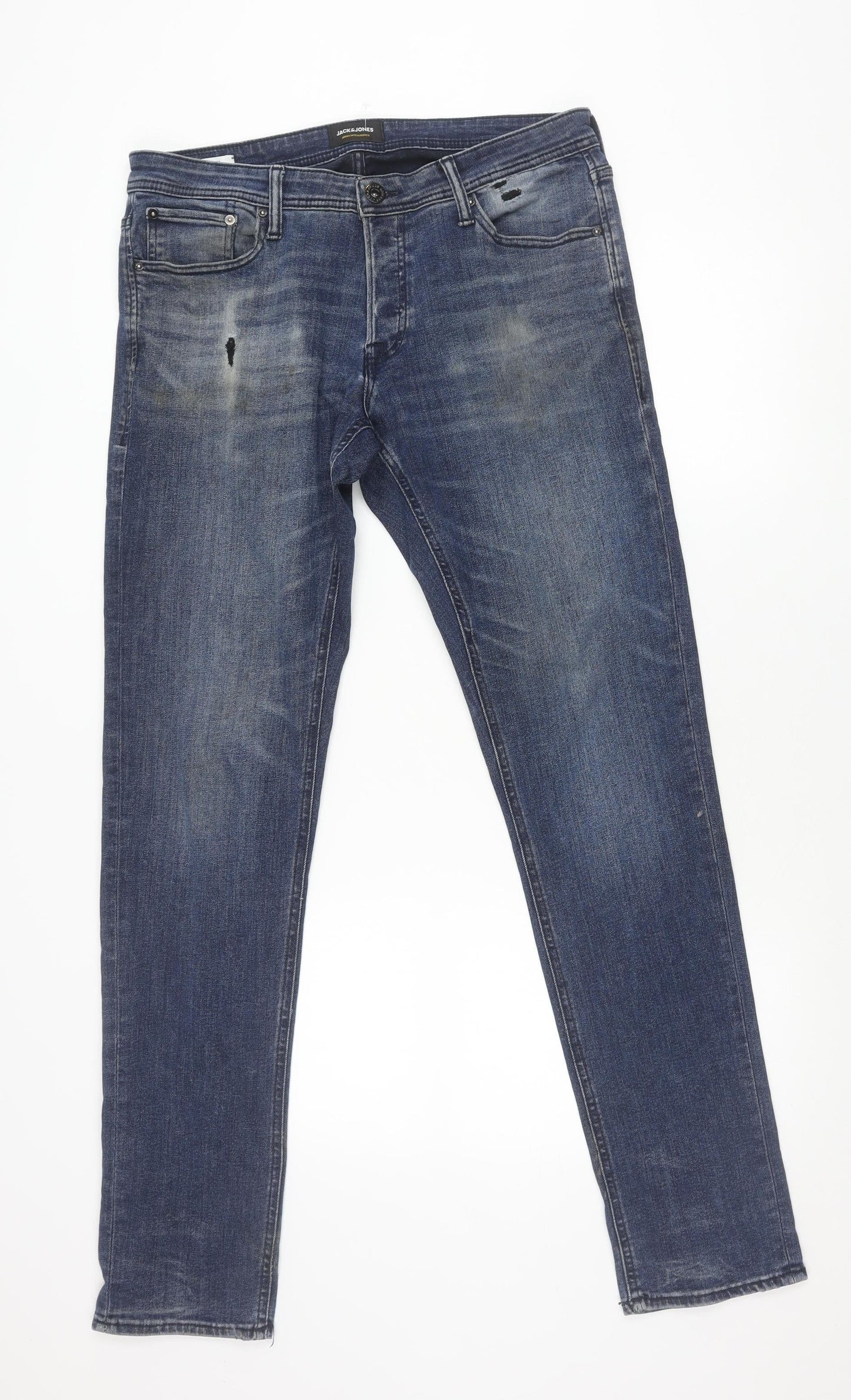 Jack & Jones Men’s Blue Slim Fit Glenn Denim Jeans Size 34 Distressed