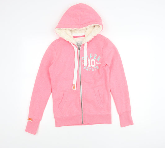 Superdry Women’s Pink Hooded Zip Fleece Jacket Size M