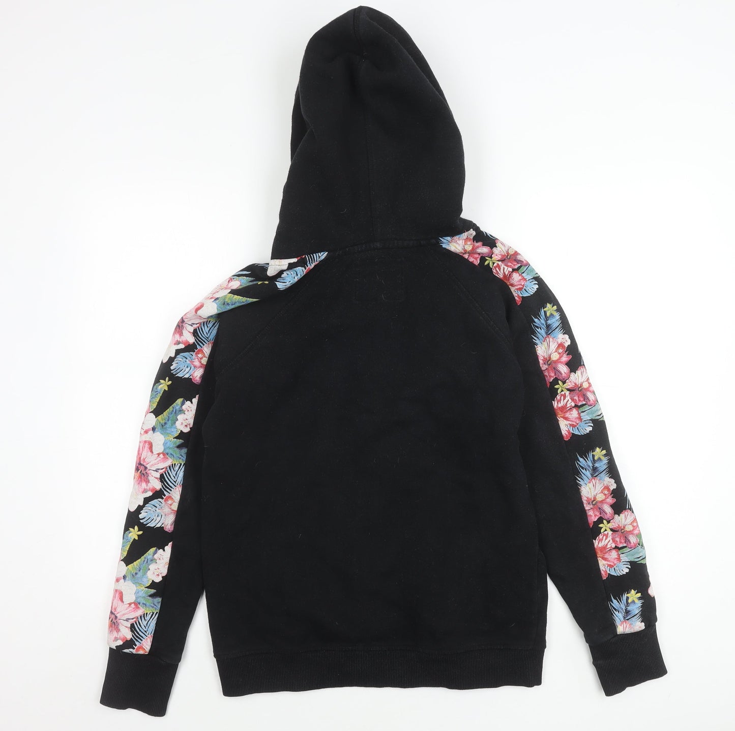 Superdry Women Black Floral Zip Hoodie Jacket Size L