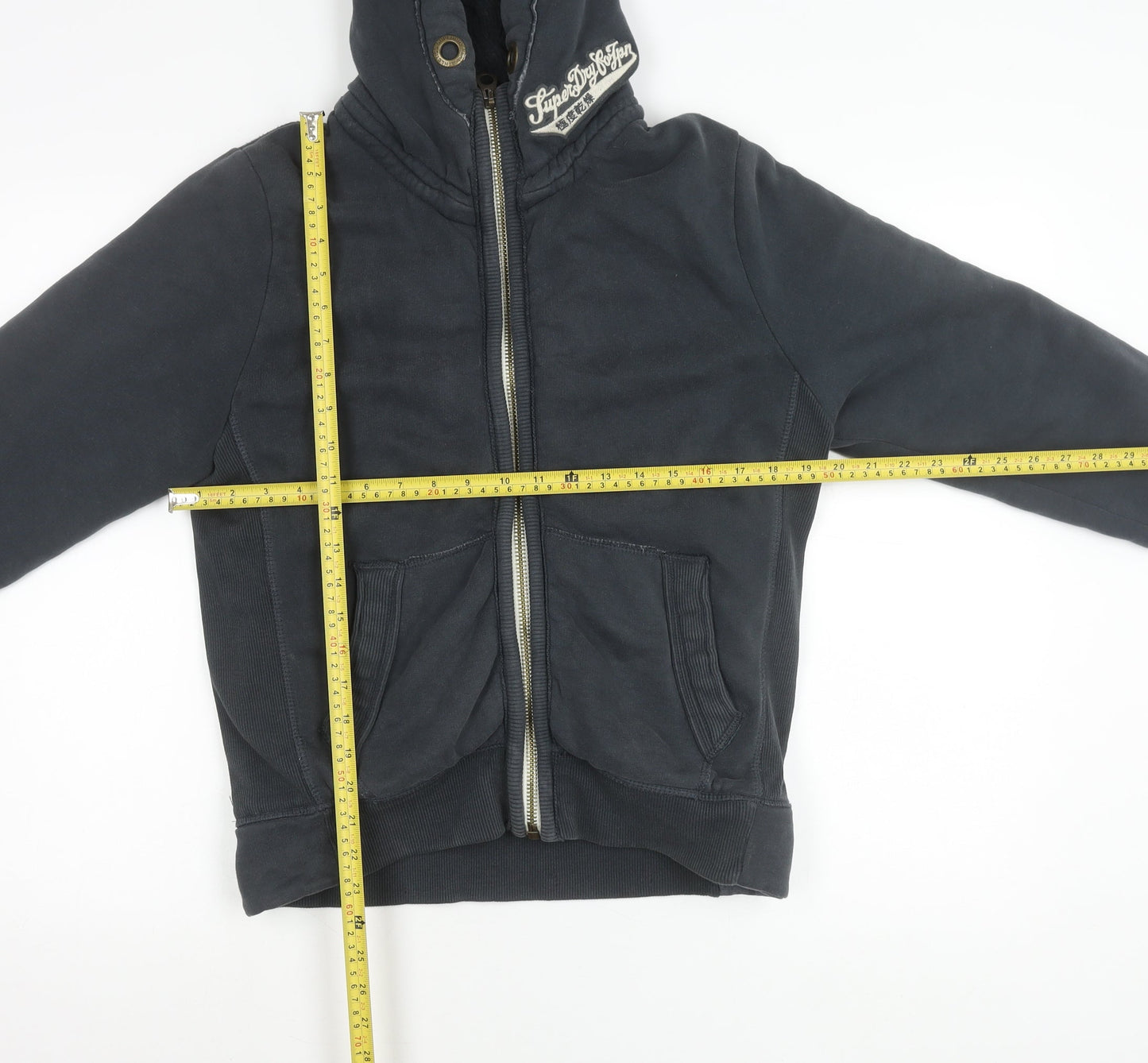 Superdry Women Black M Basic Hooded Zip Jacket Cotton Blend
