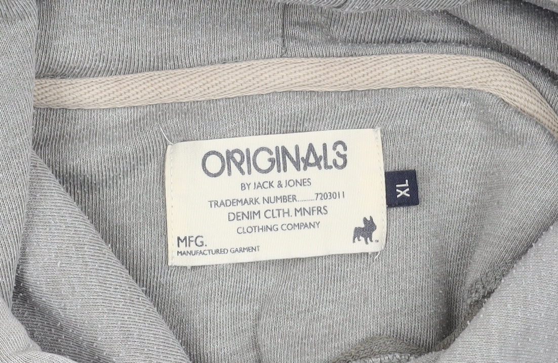 Jack & Jones Mens Grey XL Pullover Hoodie Logo Graphic Sweatshirt