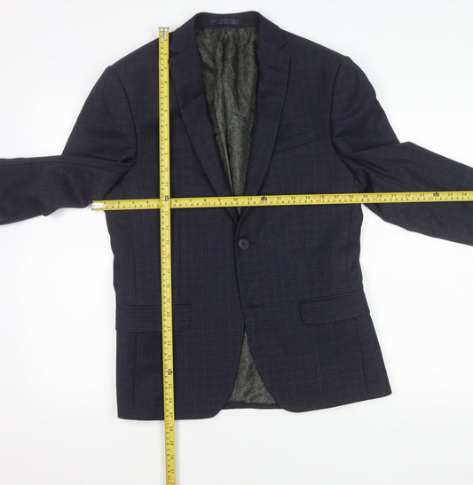 Limehaus Mens Slim Fit Blue Check Blazer Jacket 36S Notch Lapel