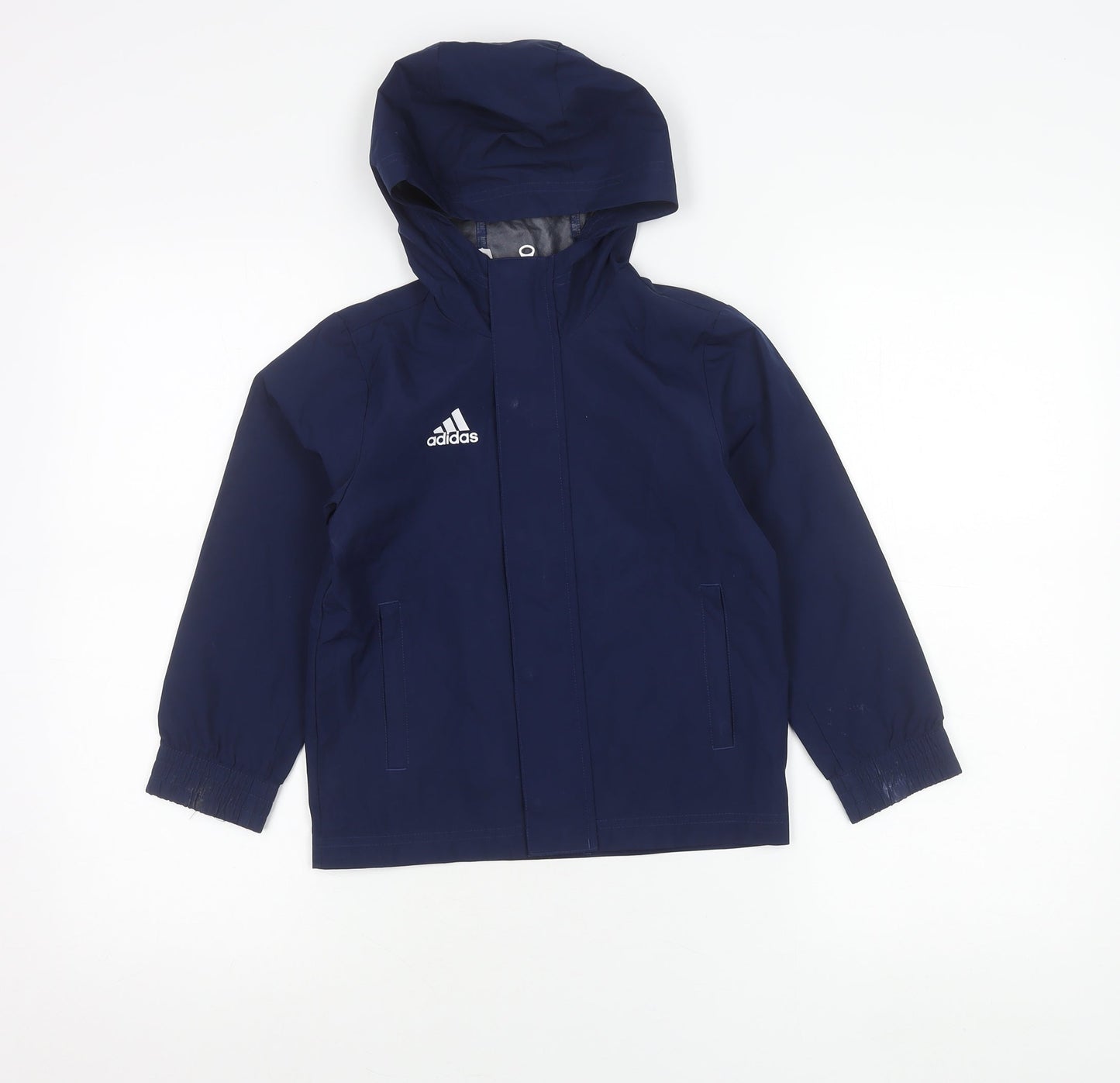 Adidas Boys Blue Hooded Rain Coat Jacket 5-6 Years Waterproof Sportswear