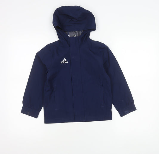 Adidas Boys Blue Hooded Rain Coat Jacket 5-6 Years Waterproof Sportswear