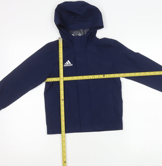 Adidas Boys Blue Hooded Rain Coat Jacket 5-6 Years Waterproof Sportswear