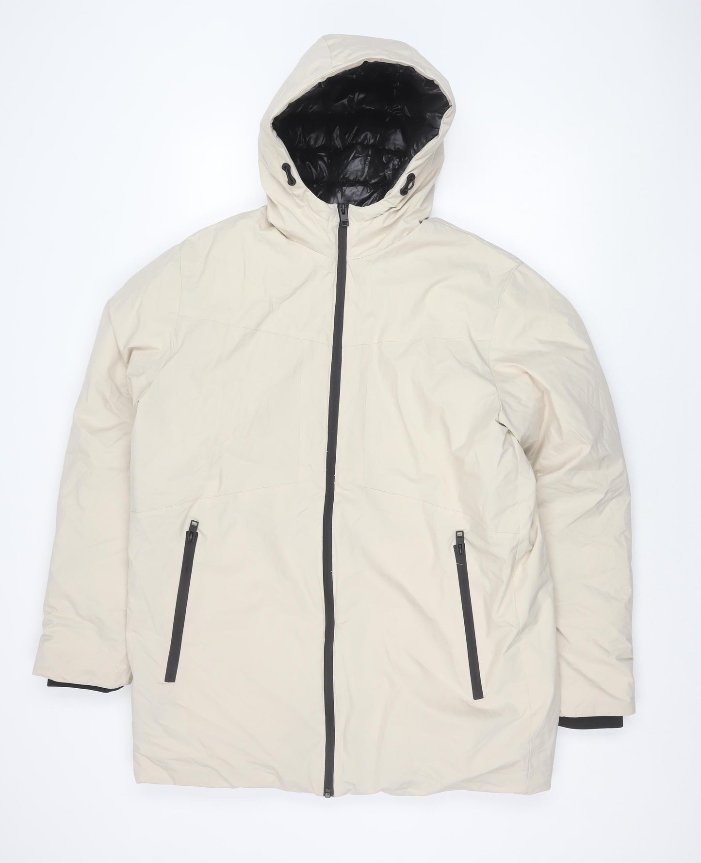 Jack & Jones Men’s Beige Puffer Jacket M Hooded Full Zip Polyester