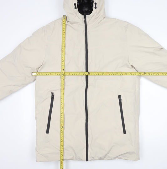 Jack & Jones Men’s Beige Puffer Jacket M Hooded Full Zip Polyester