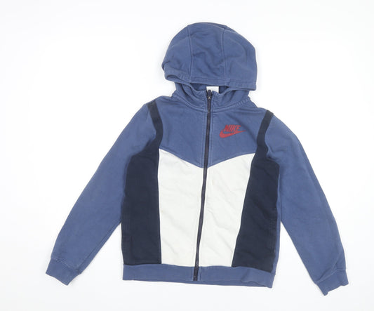 Nike Boys Blue Full Zip Hoodie Size L (147-158cm) Colourblock Casual Wear