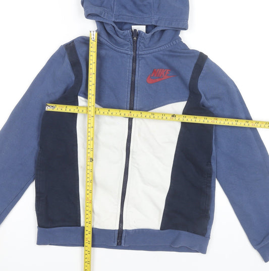 Nike Boys Blue Full Zip Hoodie Size L (147-158cm) Colourblock Casual Wear
