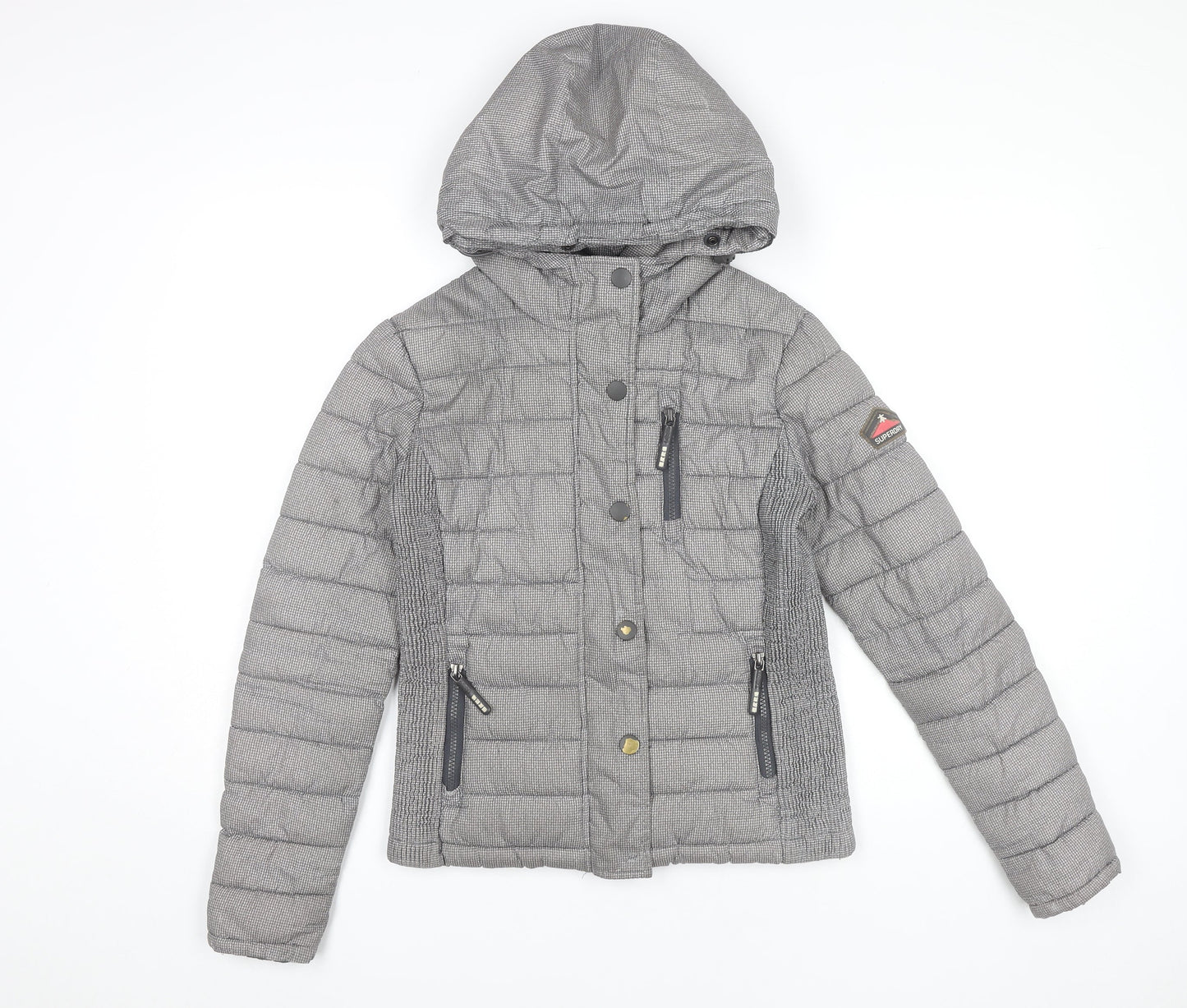 Superdry Womens Grey XS Puffer Jacket Hooded Winter Coat