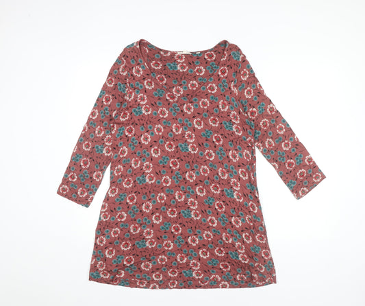 FatFace Women Red Floral Shift Dress Size 8 Viscose Casual 3/4 Sleeve