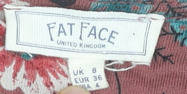 Fat Face Women Red Floral Shift Dress Size 8 Viscose Casual 3/4 Sleeve