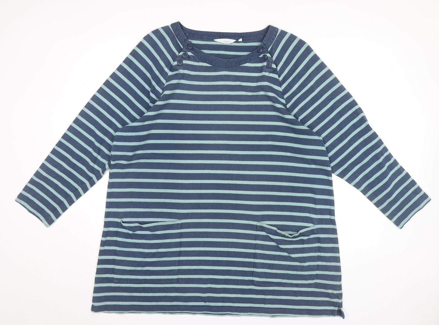 Seasalt Cornwall Women Blue Striped Tunic Dress Size 24 Cotton