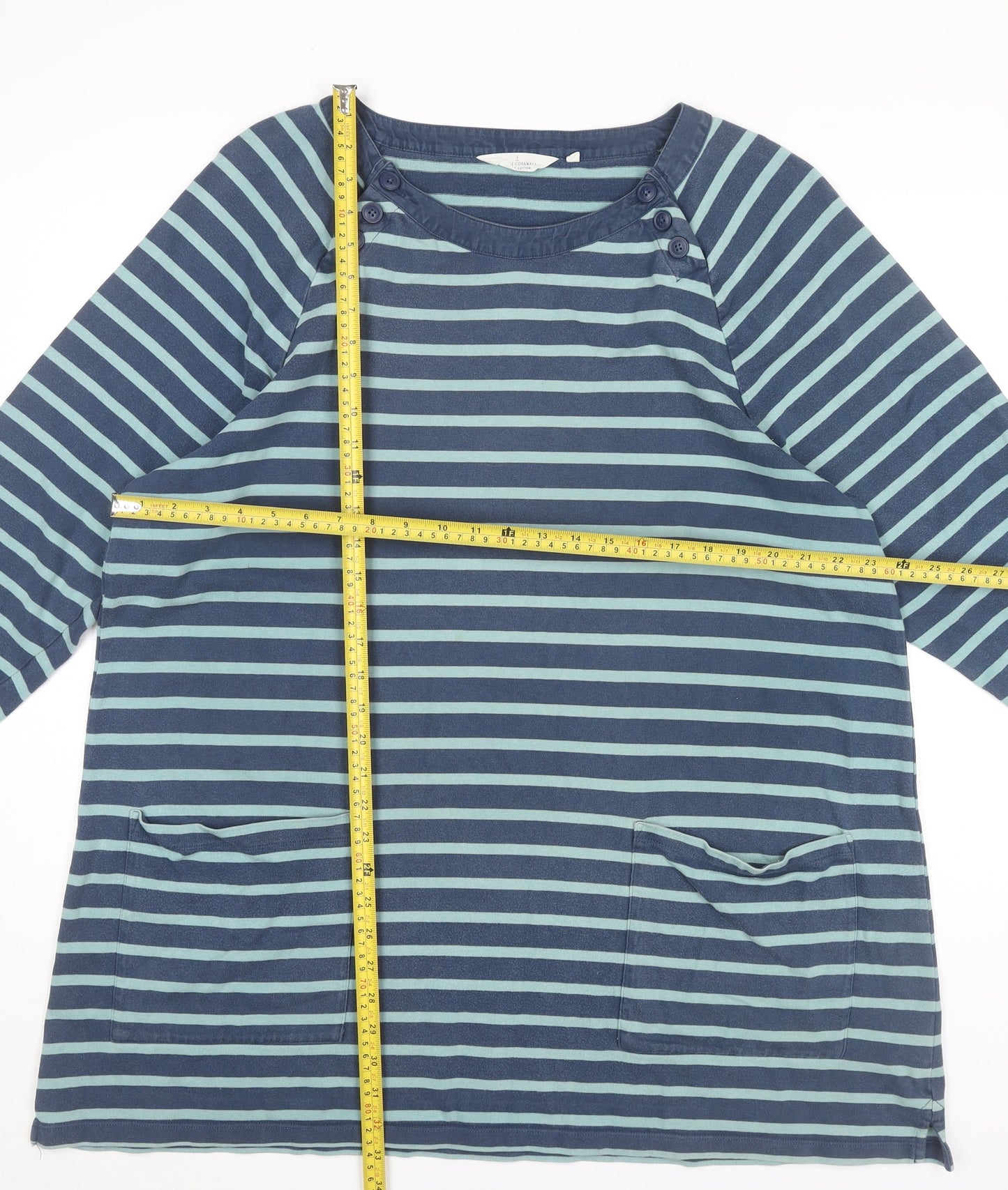 Seasalt Cornwall Women Blue Striped Tunic Dress Size 24 Cotton