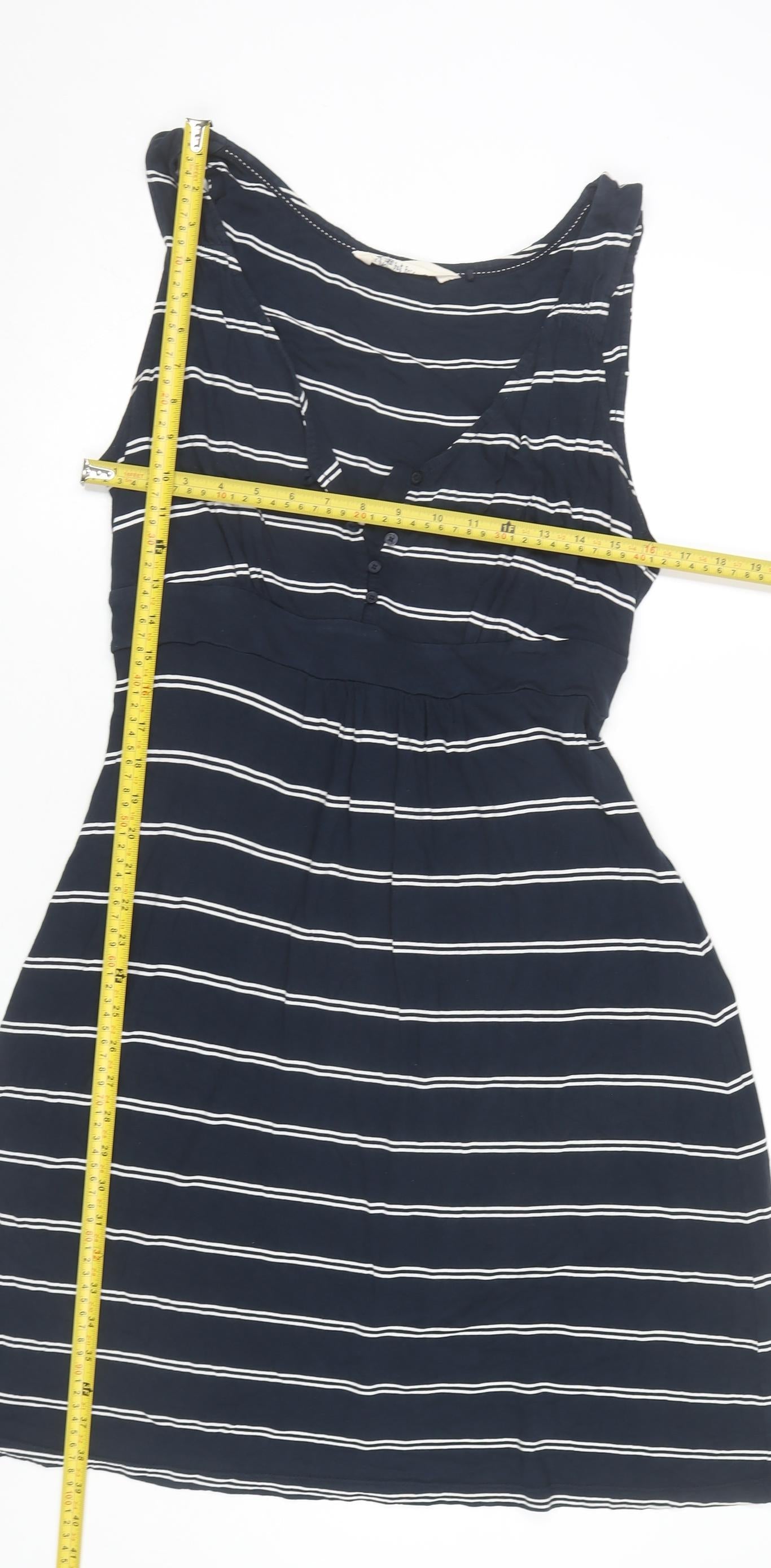 Fat Face Women’s Blue Striped A-Line Dress Size 18 Sleeveless V-Neck