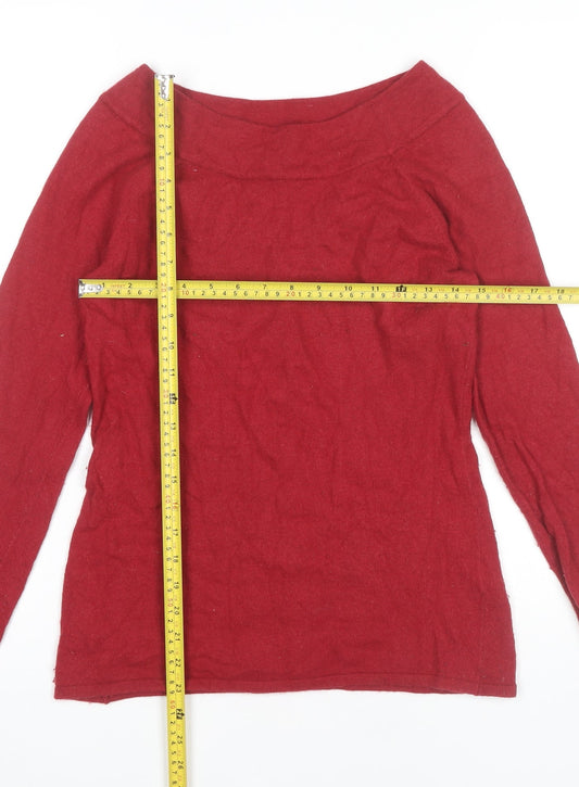 Susan Bristol Womens Red Boat Neck Angora Wool Blend Jumper Size S