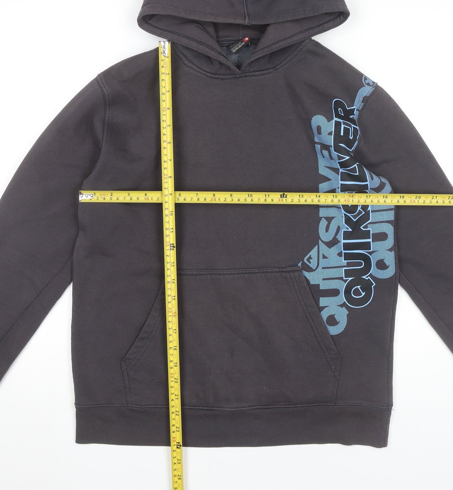 Quiksilver Boys Black Pullover Hoodie 16Y Logo Graphic Cotton Blend