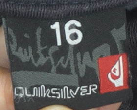Quiksilver Boys Black Pullover Hoodie 16Y Logo Graphic Cotton Blend