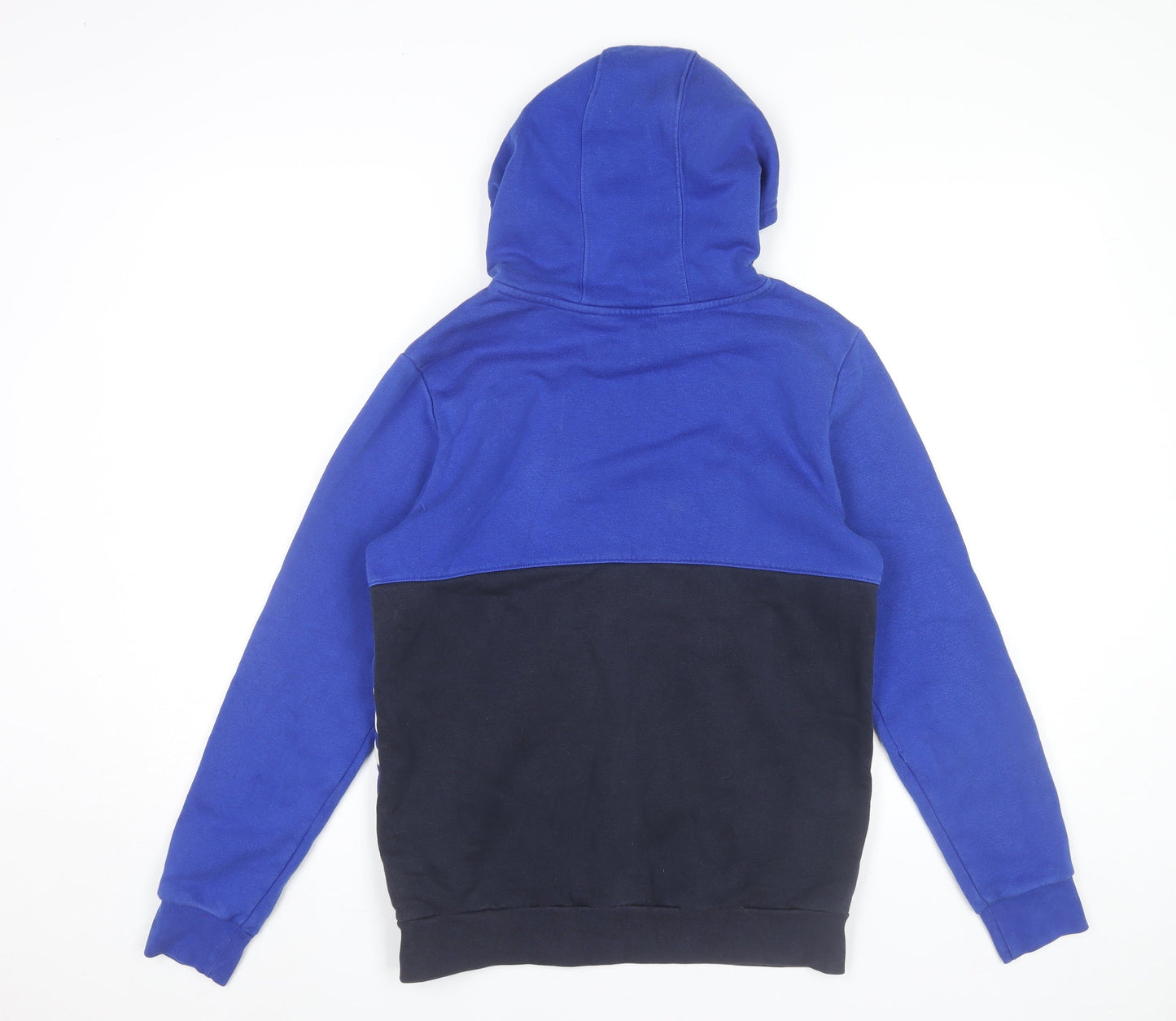 Adidas Boys Blue Pullover Hoodie 13-14 Years Logo Colourblock Hooded Top