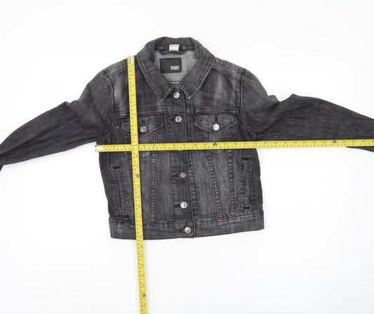 Levi's Womens Grey Denim Cropped Jacket Size S Casual Buttoned