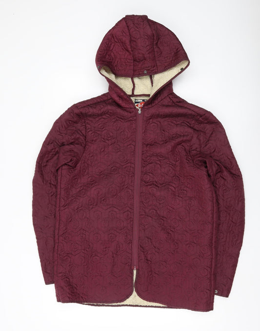 Additional front view of Lee Cooper Women’s Red Hooded Quilted Jacket, size L, Full Zip Winter Coat