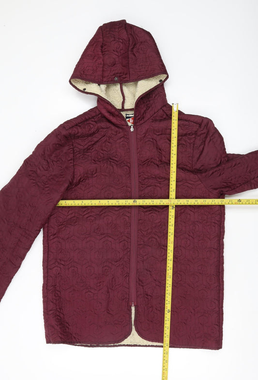 Lee Cooper Women’s Red Hooded Quilted Jacket Size L Full Zip Winter Coat